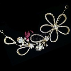 Tiara Ti040FF Auriu pentru mirese cu cristale Argintii + 2 Agrafe